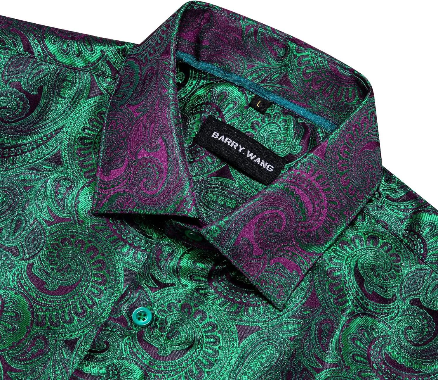 Barry.Wang Men Dress Shirts Paisley 70s Disco Shirt Button Down Silk Long Sleeve Tops for Wedding/Prom/Party/Nightclub