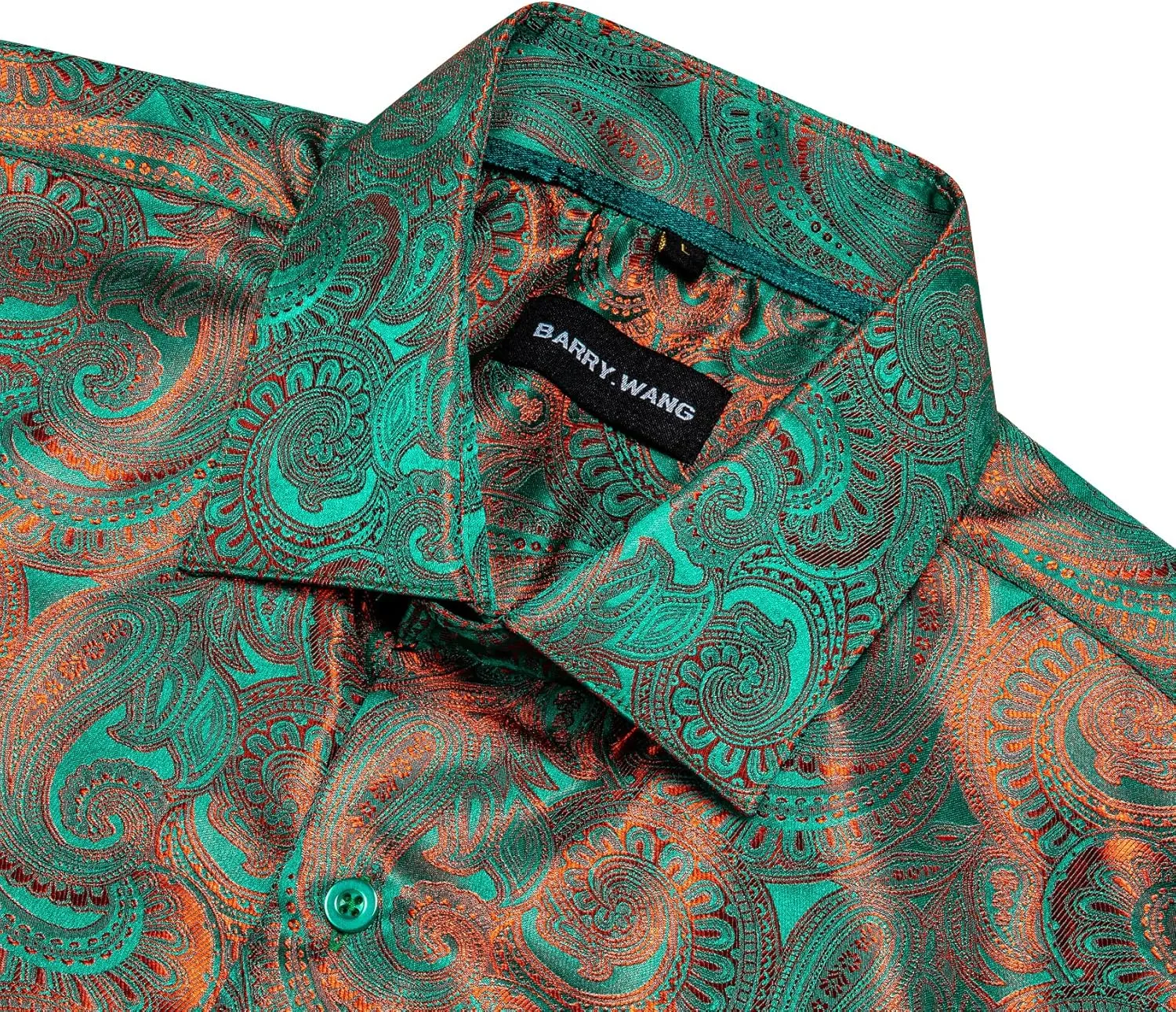Barry.Wang Men Dress Shirts Paisley 70s Disco Shirt Button Down Silk Long Sleeve Tops for Wedding/Prom/Party/Nightclub