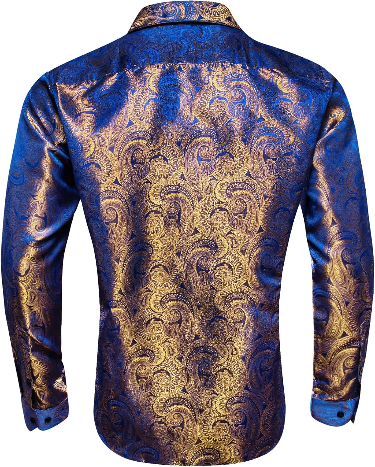 Barry.Wang Men Dress Shirts Paisley 70s Disco Shirt Button Down Silk Long Sleeve Tops for Wedding/Prom/Party/Nightclub