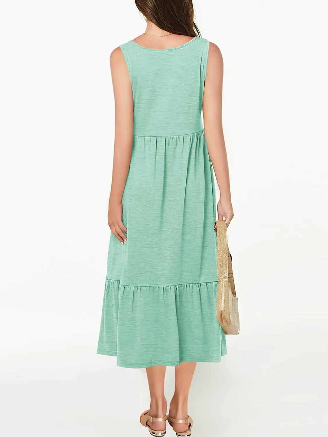 Batermoon Girls Summer Dress Sleeveless Flowy Tiered Casual Long Maxi Dress with Pockets