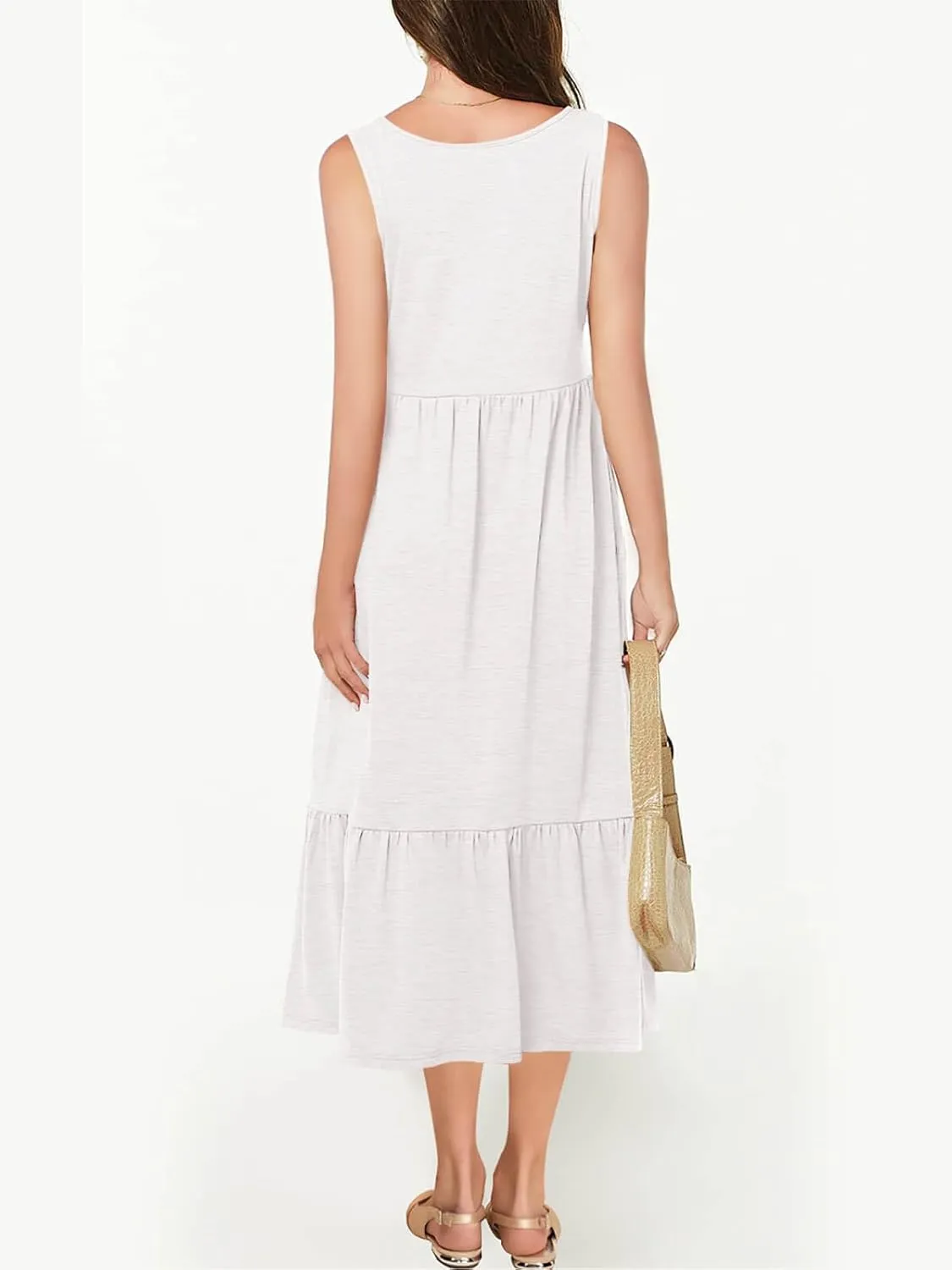 Batermoon Girls Summer Dress Sleeveless Flowy Tiered Casual Long Maxi Dress with Pockets