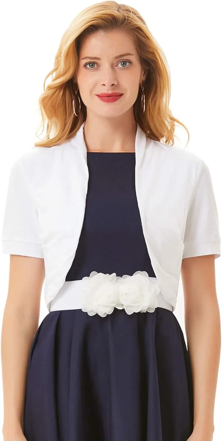 Belle Poque Women's Short Sleeve Shrug Open Front Cotton Cardigan Bolero Sweater Jacket for Dresses