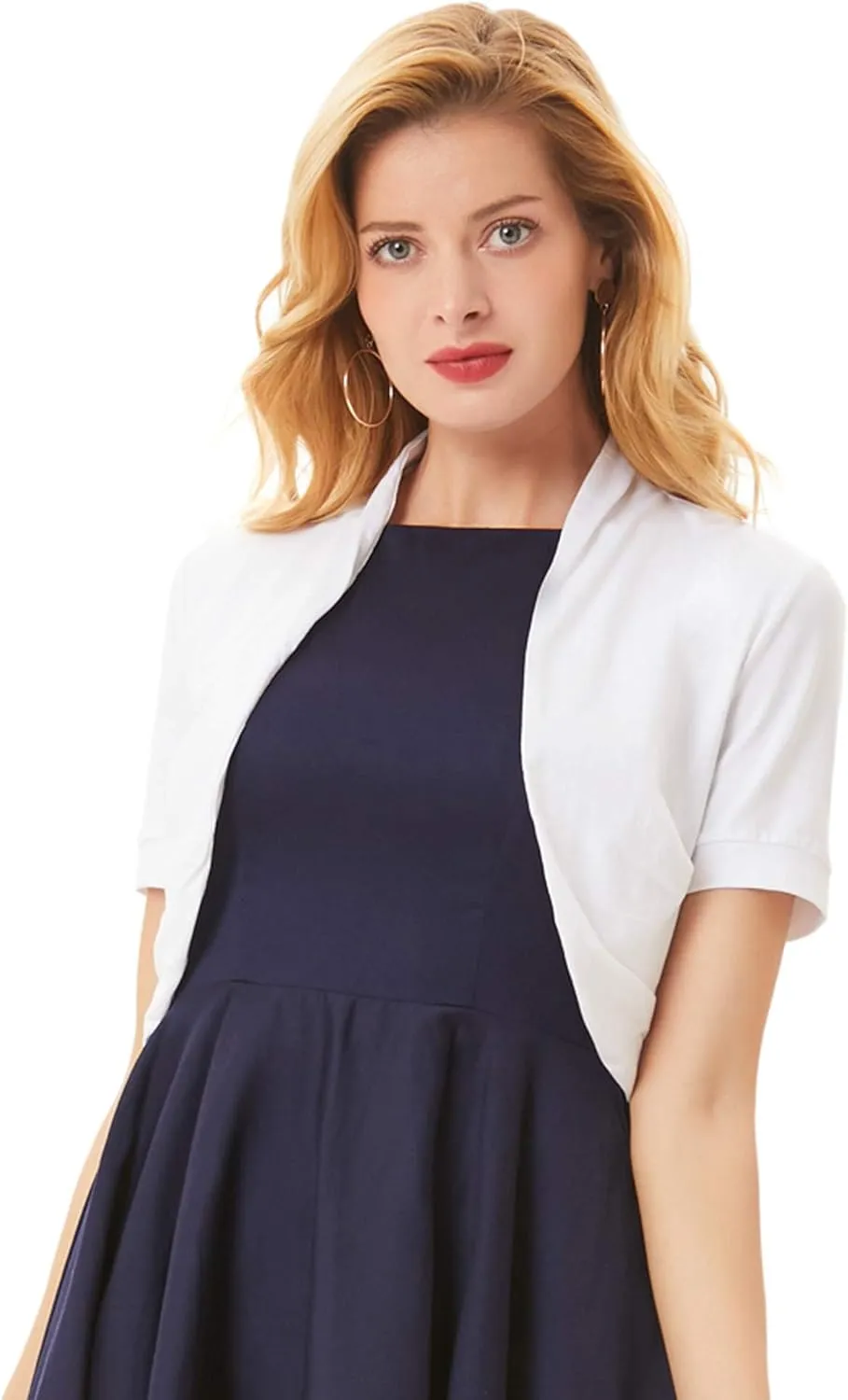 Belle Poque Women's Short Sleeve Shrug Open Front Cotton Cardigan Bolero Sweater Jacket for Dresses
