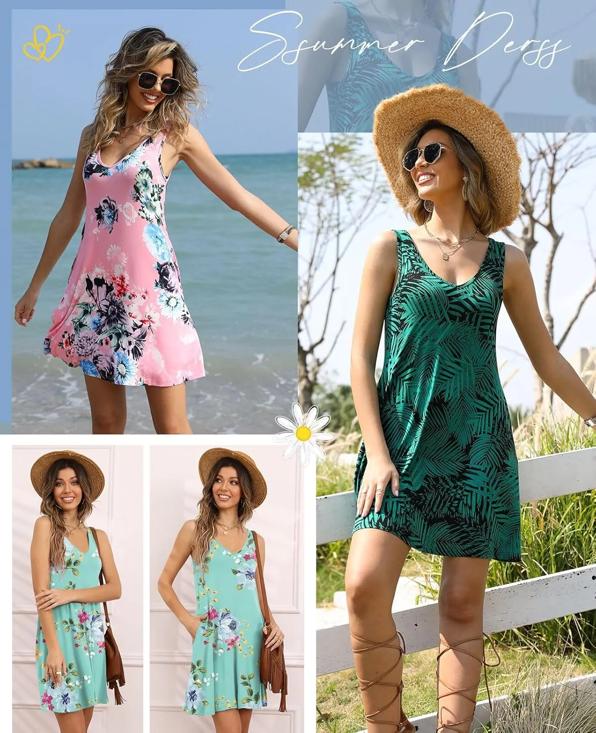 BISHUIGE Women Summer Casual V Neck Beach Cover up Bikini Swimsuit Tank Dress