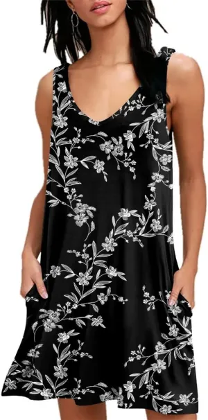 BISHUIGE Women Summer Casual V Neck Beach Cover up Bikini Swimsuit Tank Dress