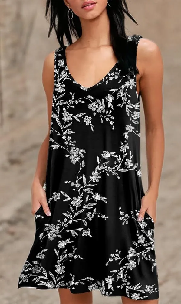 BISHUIGE Women Summer Casual V Neck Beach Cover up Bikini Swimsuit Tank Dress