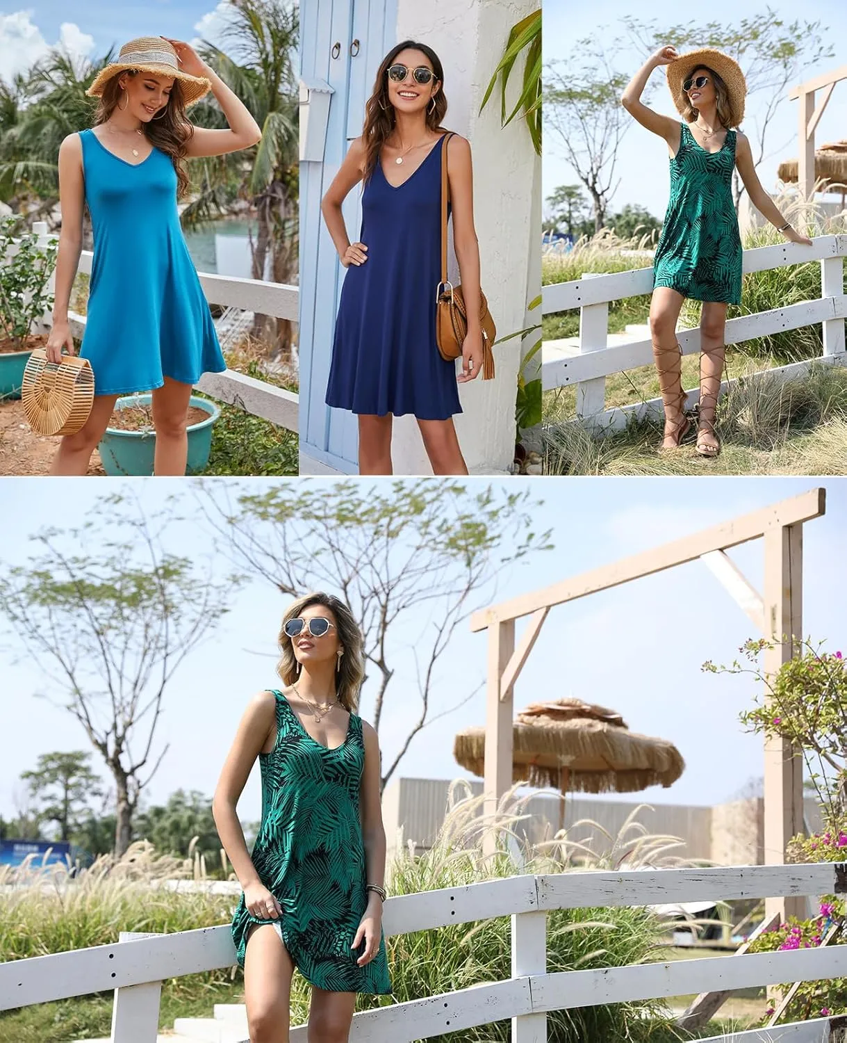 BISHUIGE Women Summer Casual V Neck Beach Cover up Bikini Swimsuit Tank Dress