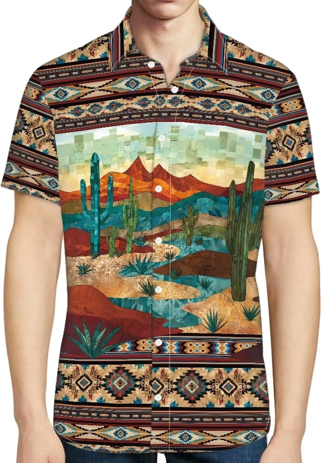Biyejit Men's Casual Short Sleeves Printed Button Down Summer Beach Dress Shirts Size S-4XL
