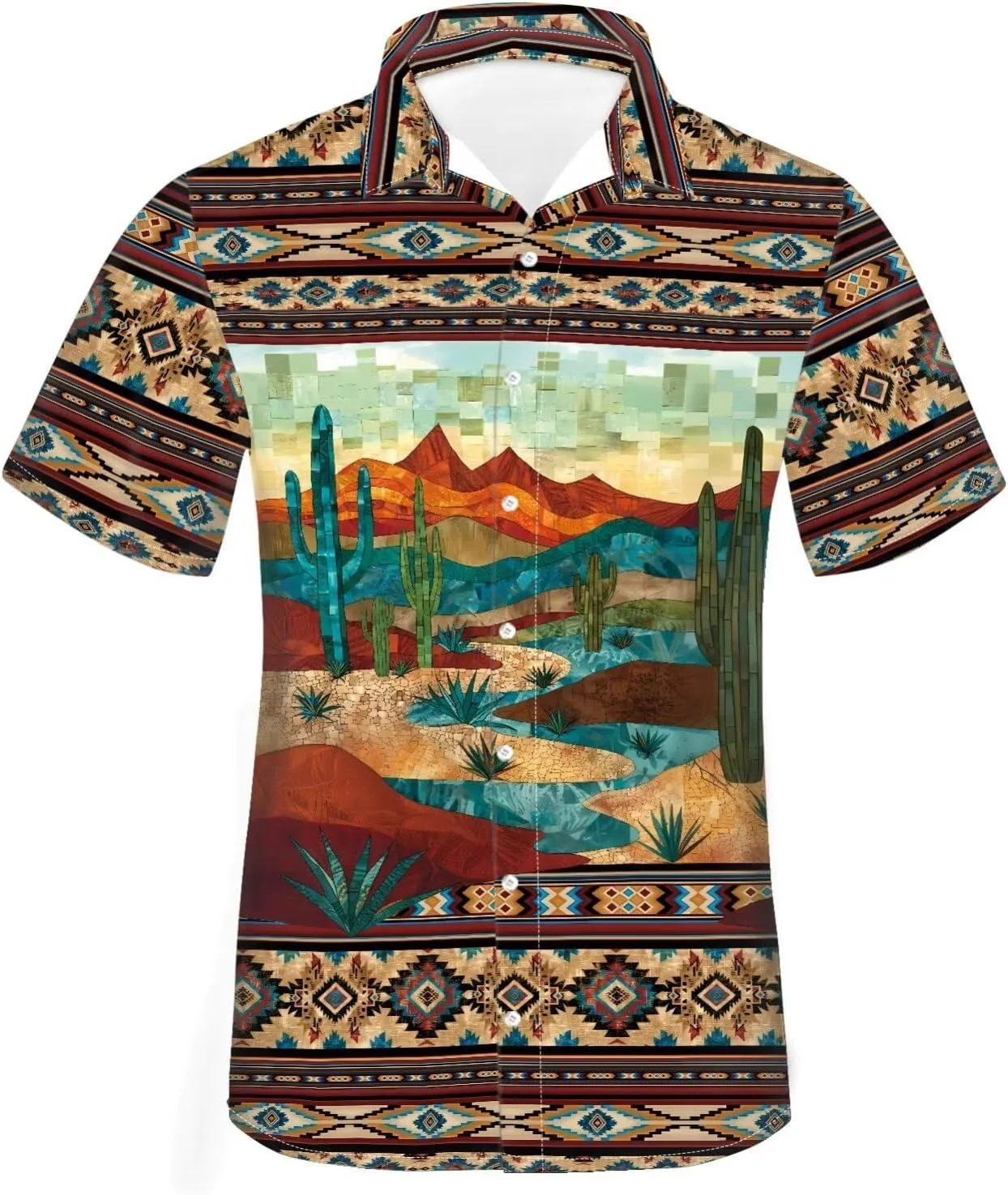 Biyejit Men's Casual Short Sleeves Printed Button Down Summer Beach Dress Shirts Size S-4XL