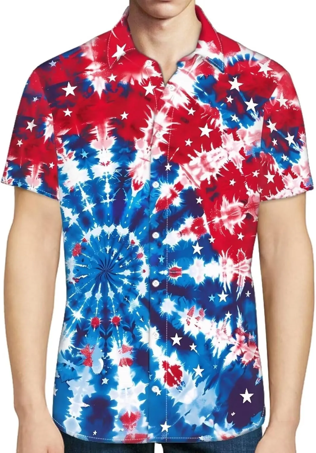 Biyejit Men's Casual Short Sleeves Printed Button Down Summer Beach Dress Shirts Size S-4XL