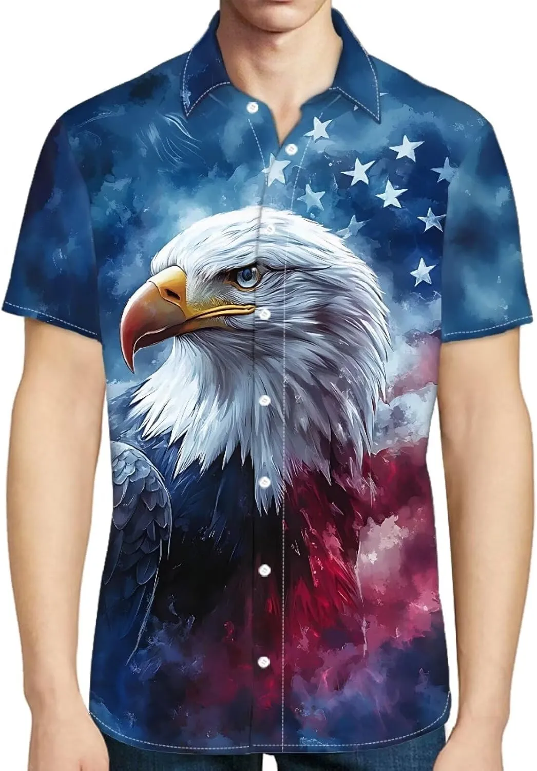 Biyejit Men's Casual Short Sleeves Printed Button Down Summer Beach Dress Shirts Size S-4XL