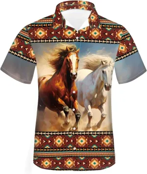 Biyejit Men's Casual Short Sleeves Printed Button Down Summer Beach Dress Shirts Size S-4XL