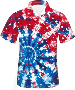Biyejit Men's Casual Short Sleeves Printed Button Down Summer Beach Dress Shirts Size S-4XL
