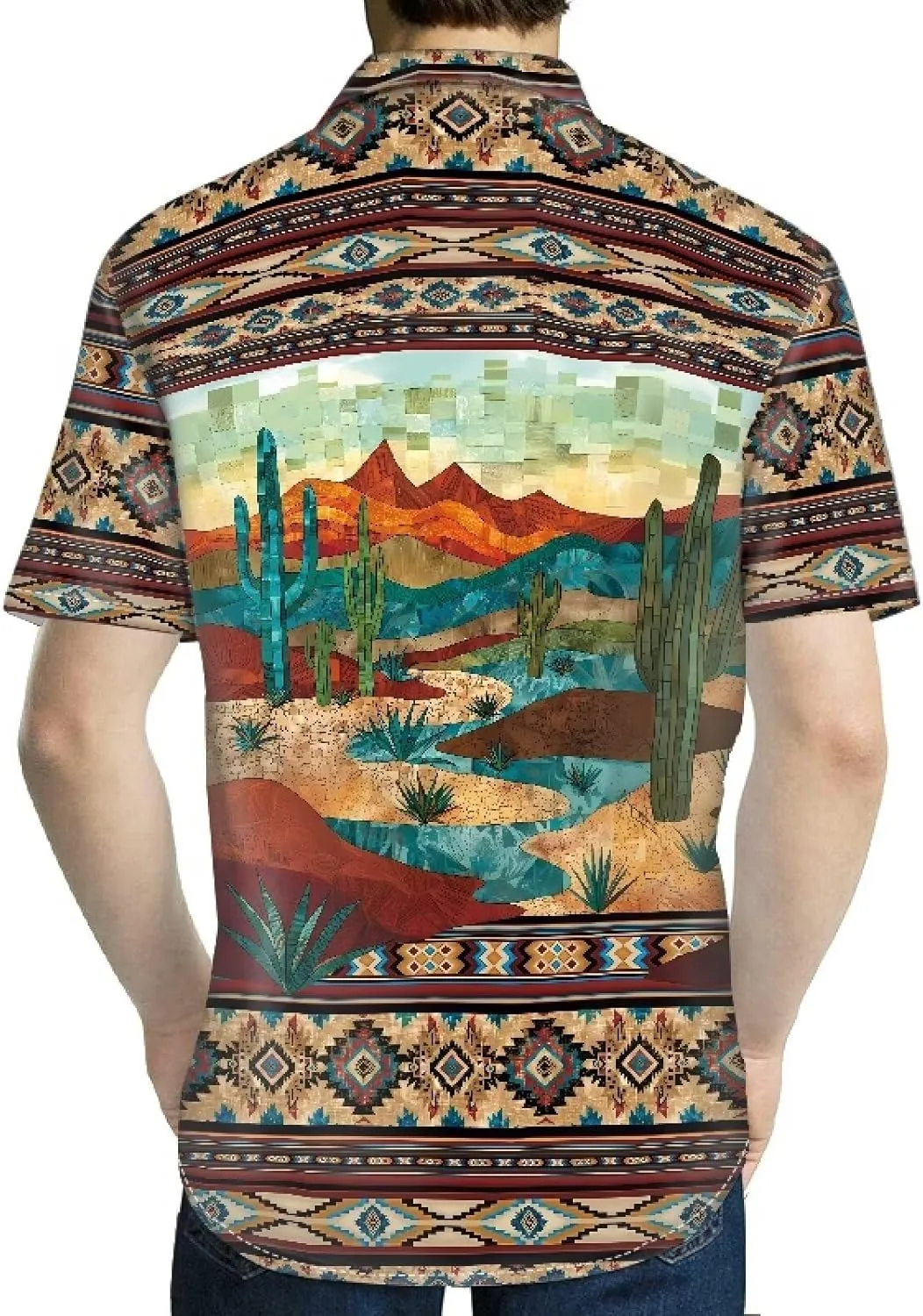 Biyejit Men's Casual Short Sleeves Printed Button Down Summer Beach Dress Shirts Size S-4XL