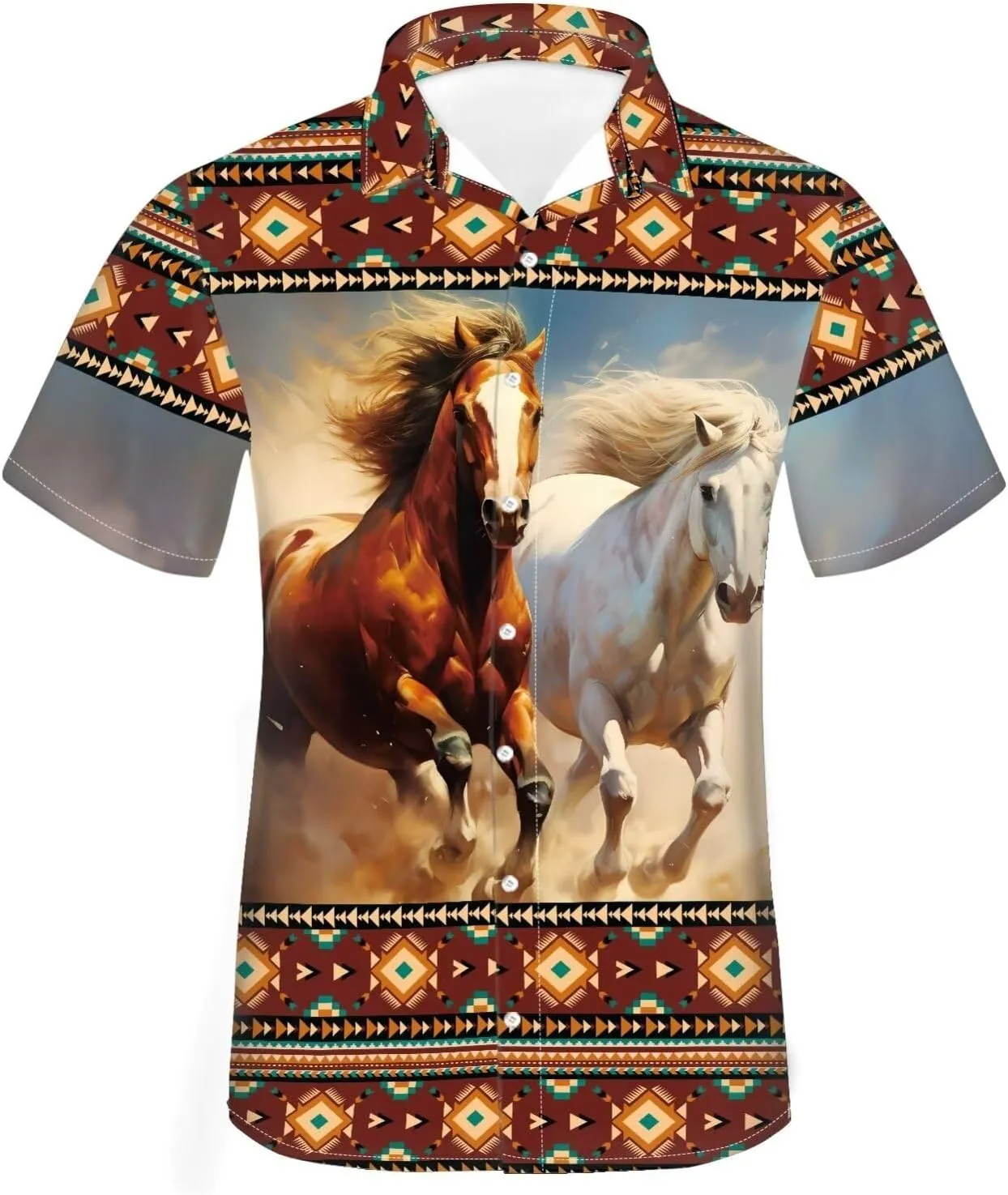 Biyejit Men's Casual Short Sleeves Printed Button Down Summer Beach Dress Shirts Size S-4XL