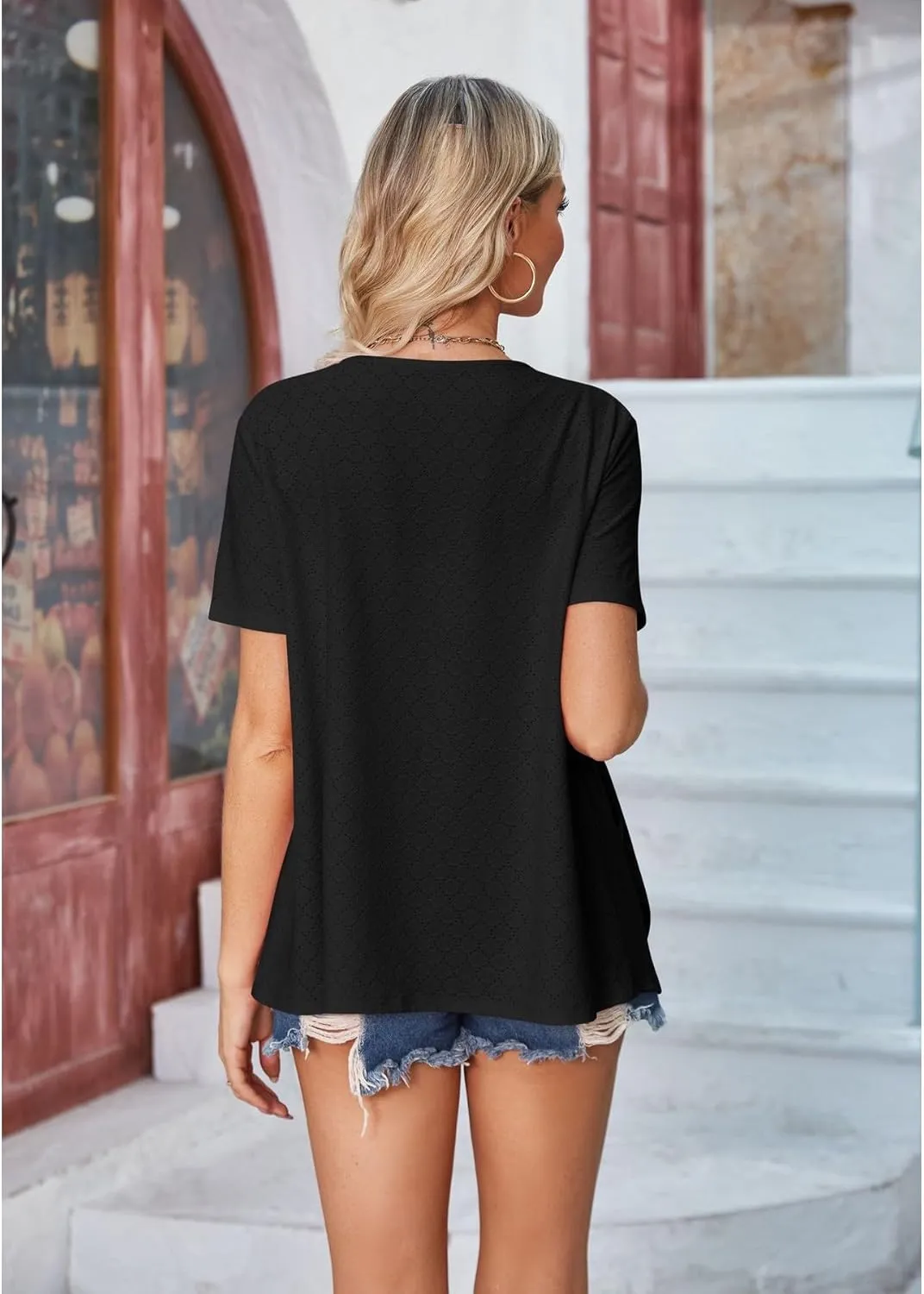 Blostirno Women's Short Sleeve Cardigan Open Front V Neck Lightweight Bolero Cropped Shrug Summer Hollow Out Tops with Pocket