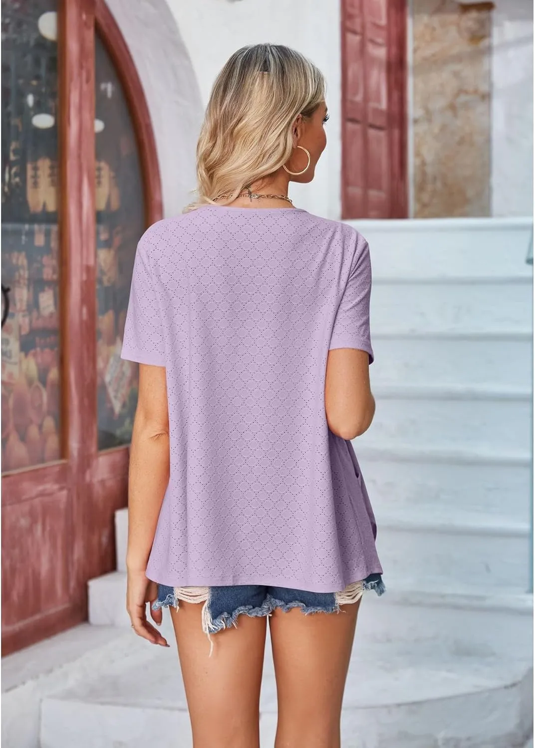 Blostirno Women's Short Sleeve Cardigan Open Front V Neck Lightweight Bolero Cropped Shrug Summer Hollow Out Tops with Pocket