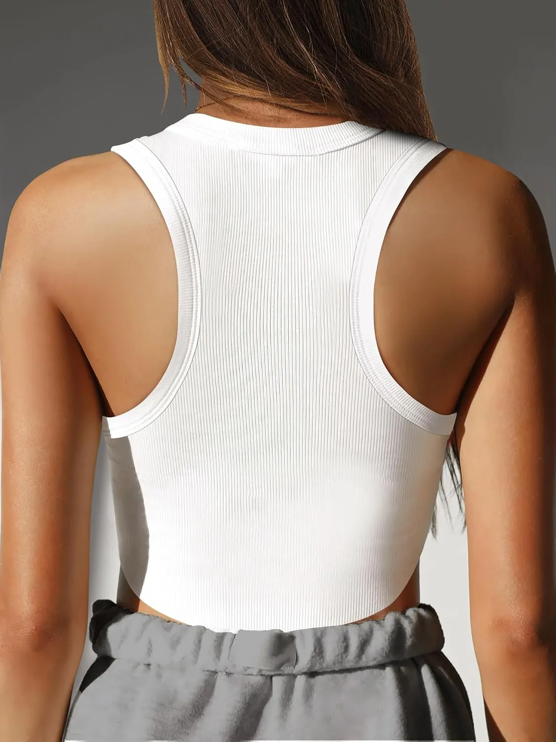 Caracilia Women Tank Tops High Neck Crop Tops Racerback Rib Knit Sleeveless Summer Basic Tee Shirts Workout Y2K Outfits