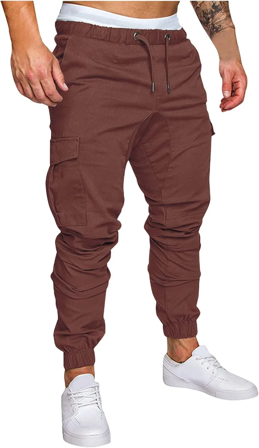 Cargo Sweatpants for Men Elastic Waist Muscle Slim Fit Athletic Pants Casual Outdoor Sports Tactical Hiking Pants