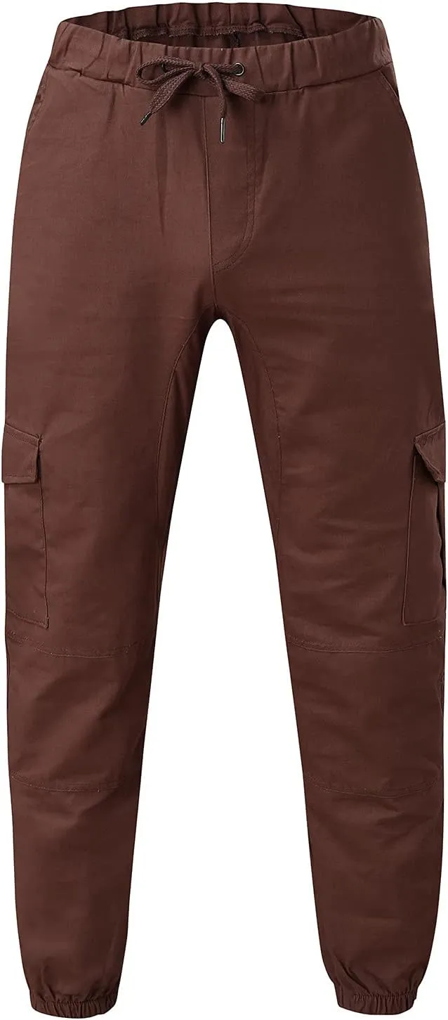 Cargo Sweatpants for Men Elastic Waist Muscle Slim Fit Athletic Pants Casual Outdoor Sports Tactical Hiking Pants