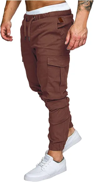Cargo Sweatpants for Men Elastic Waist Muscle Slim Fit Athletic Pants Casual Outdoor Sports Tactical Hiking Pants
