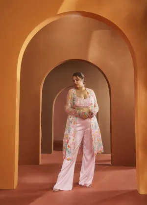 Chaaya Baby Pink Satin Floral Embroidery Coord Set