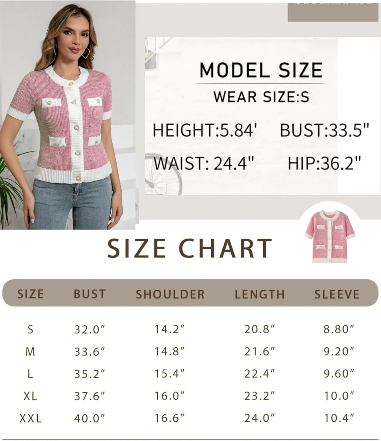 Chevara Women's Short Sleeve Cardigan Cropped Crew Neck Button Down Sweater Knitted Jacket