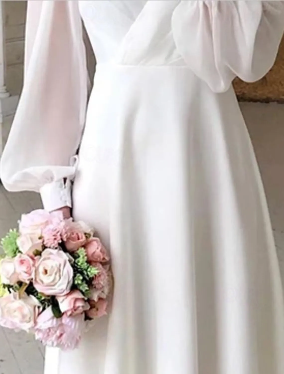 Chiffon Long Sleeve Bridesmaid Dresses A Line Tea Length Wedding Guest Dress for Women V Neck Formal Gown