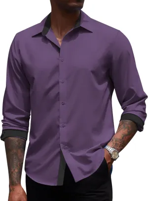 COOFANDY Men's Long Sleeve Wrinkle Free Dress Shirts Inner Contrast Business Casual Button Down Shirt