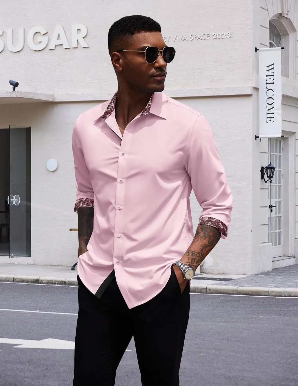 COOFANDY Men's Long Sleeve Wrinkle Free Dress Shirts Inner Contrast Business Casual Button Down Shirt