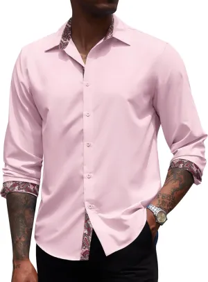 COOFANDY Men's Long Sleeve Wrinkle Free Dress Shirts Inner Contrast Business Casual Button Down Shirt