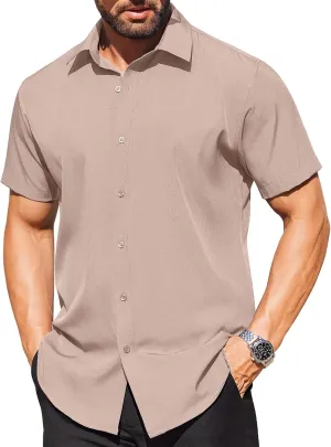 COOFANDY Men's Short Sleeve Dress Shirts Stain Shield Button Down Shirt for Summer Business Wedding Party