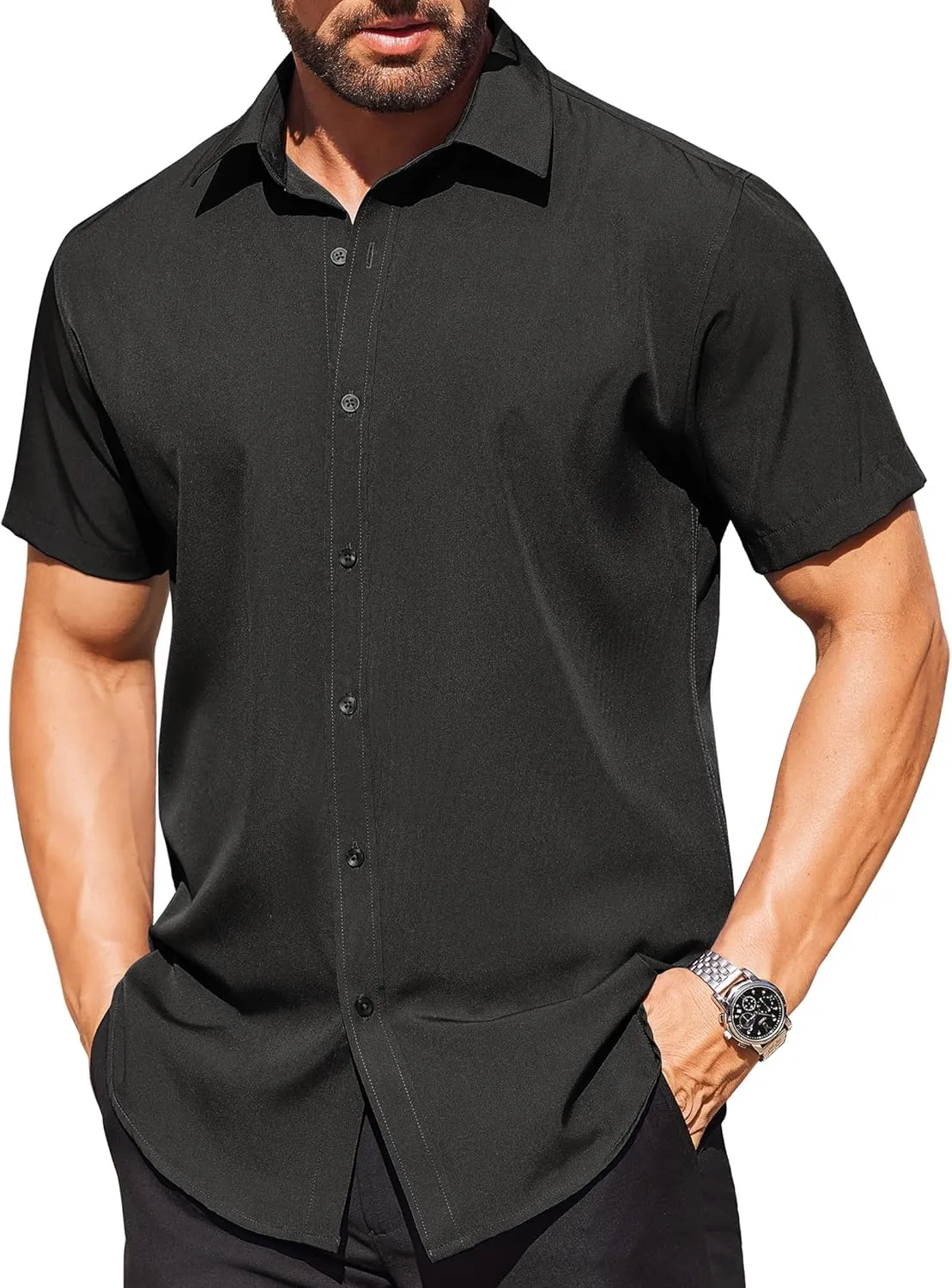 COOFANDY Men's Short Sleeve Dress Shirts Stain Shield Button Down Shirt for Summer Business Wedding Party