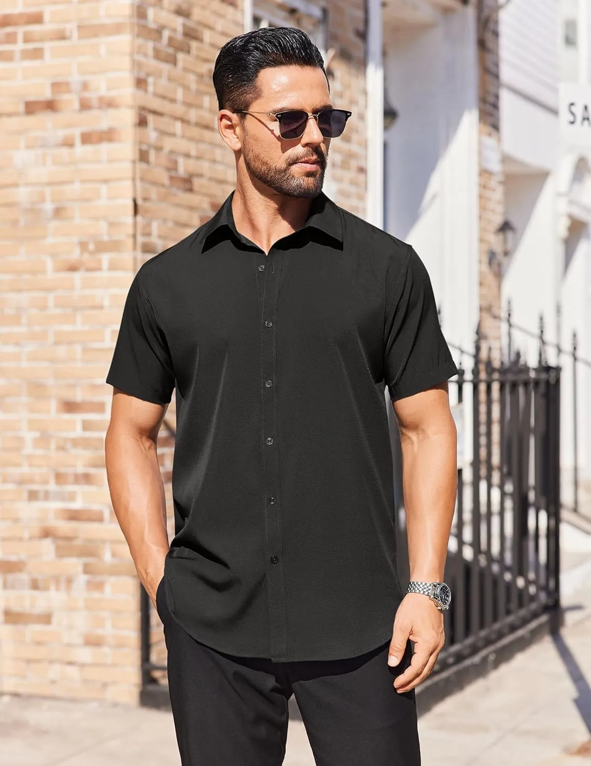COOFANDY Men's Short Sleeve Dress Shirts Stain Shield Button Down Shirt for Summer Business Wedding Party
