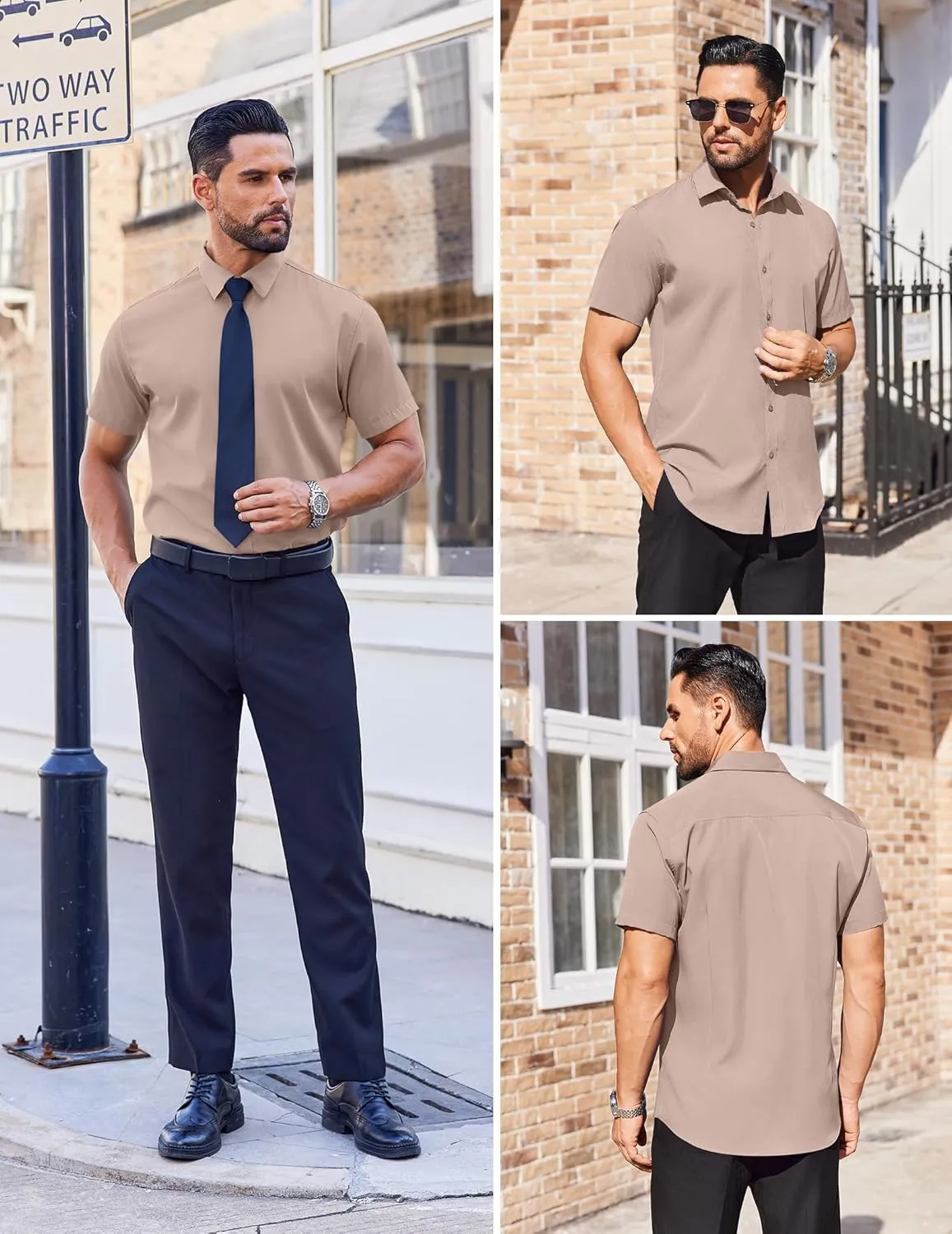 COOFANDY Men's Short Sleeve Dress Shirts Stain Shield Button Down Shirt for Summer Business Wedding Party