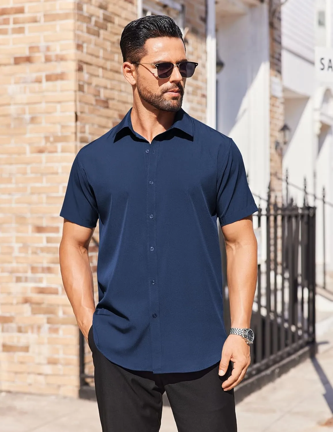 COOFANDY Men's Short Sleeve Dress Shirts Stain Shield Button Down Shirt for Summer Business Wedding Party