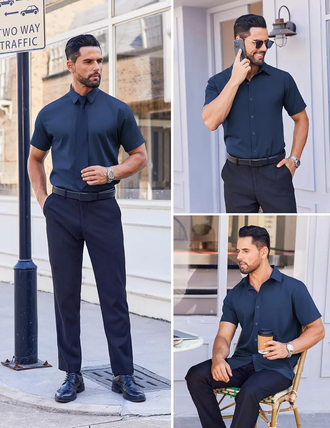 COOFANDY Men's Short Sleeve Dress Shirts Stain Shield Button Down Shirt for Summer Business Wedding Party
