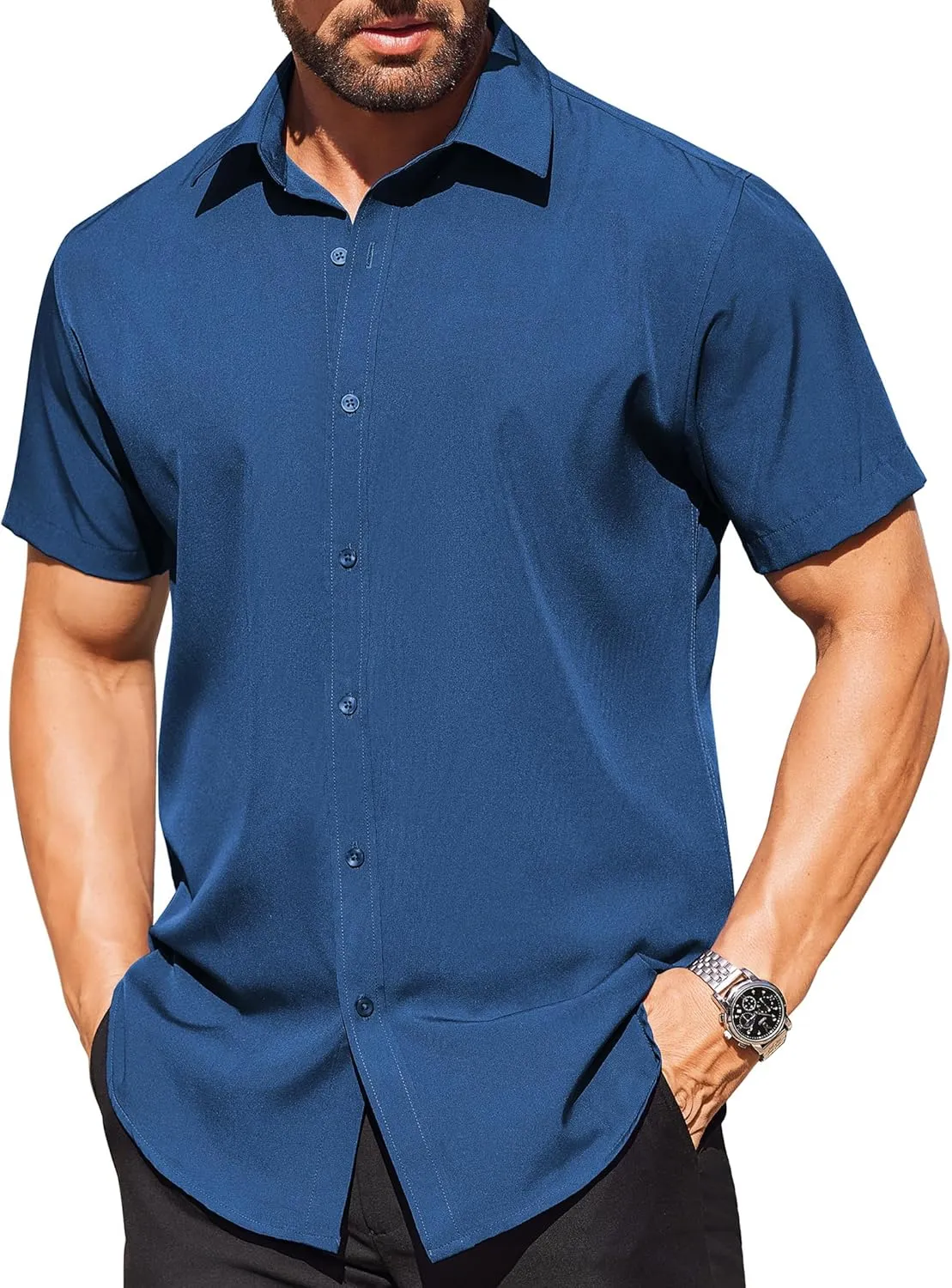 COOFANDY Men's Short Sleeve Dress Shirts Stain Shield Button Down Shirt for Summer Business Wedding Party