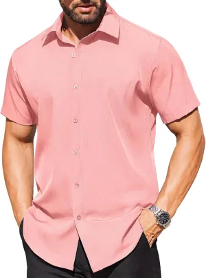 COOFANDY Men's Short Sleeve Dress Shirts Stain Shield Button Down Shirt for Summer Business Wedding Party