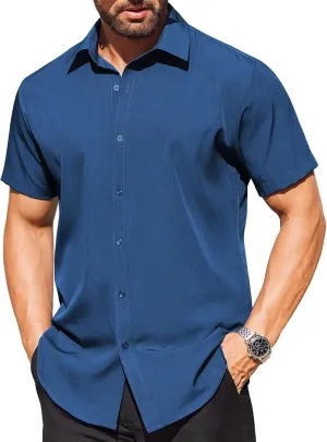 COOFANDY Men's Short Sleeve Dress Shirts Stain Shield Button Down Shirt for Summer Business Wedding Party
