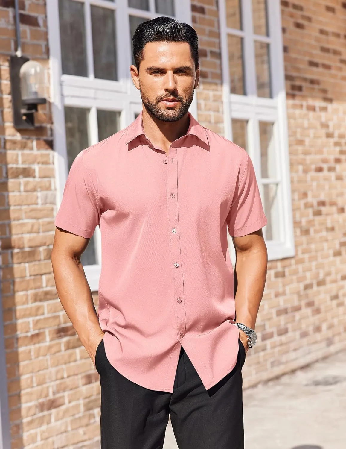 COOFANDY Men's Short Sleeve Dress Shirts Stain Shield Button Down Shirt for Summer Business Wedding Party