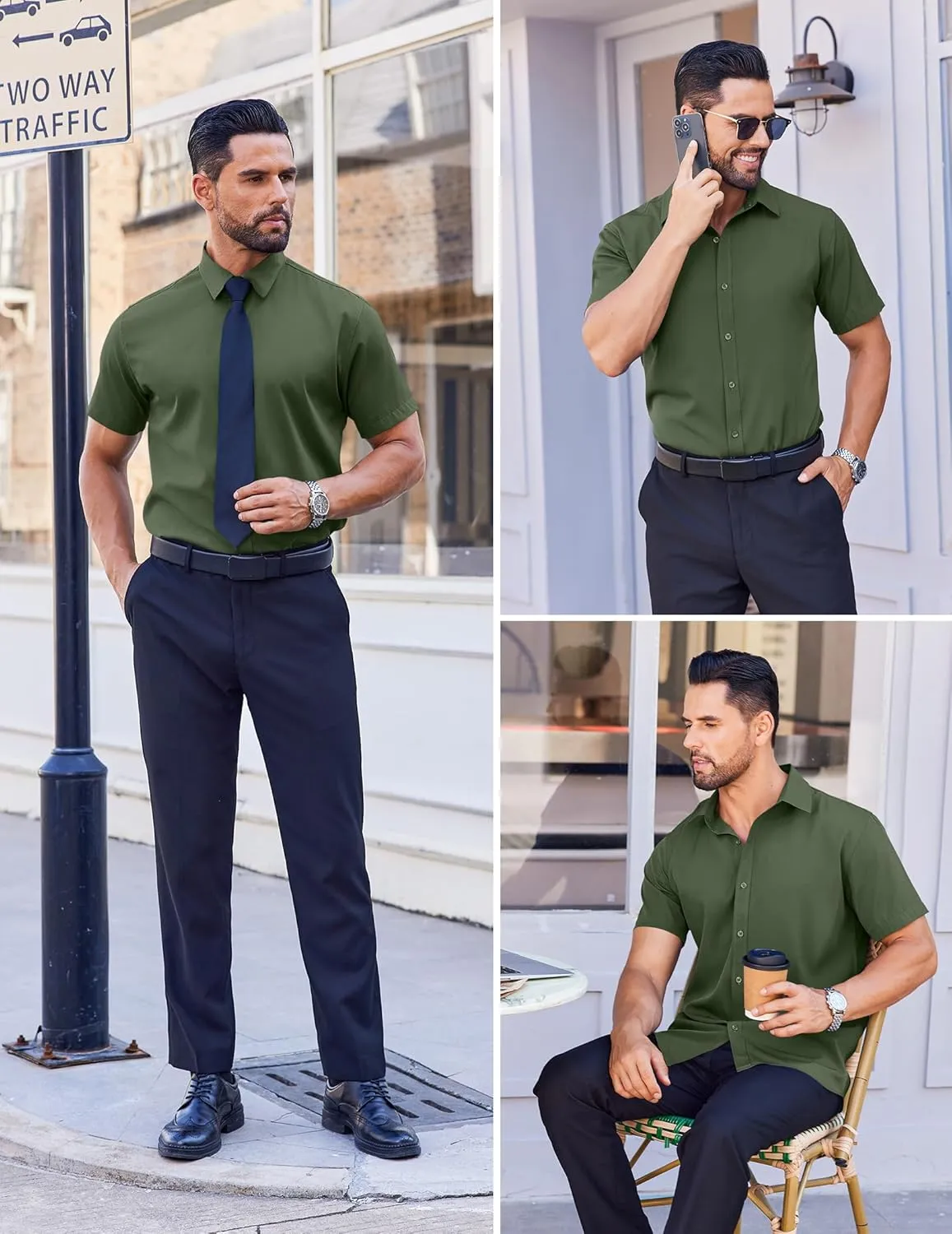 COOFANDY Men's Short Sleeve Dress Shirts Stain Shield Button Down Shirt for Summer Business Wedding Party
