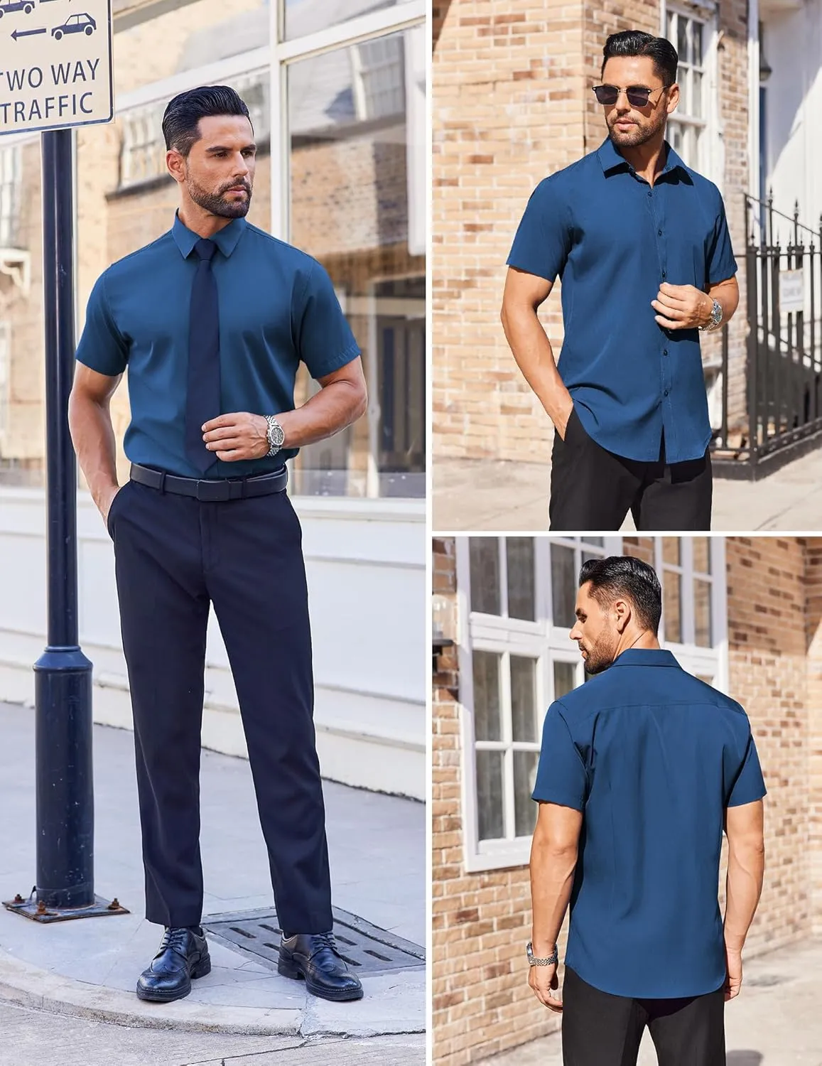 COOFANDY Men's Short Sleeve Dress Shirts Stain Shield Button Down Shirt for Summer Business Wedding Party