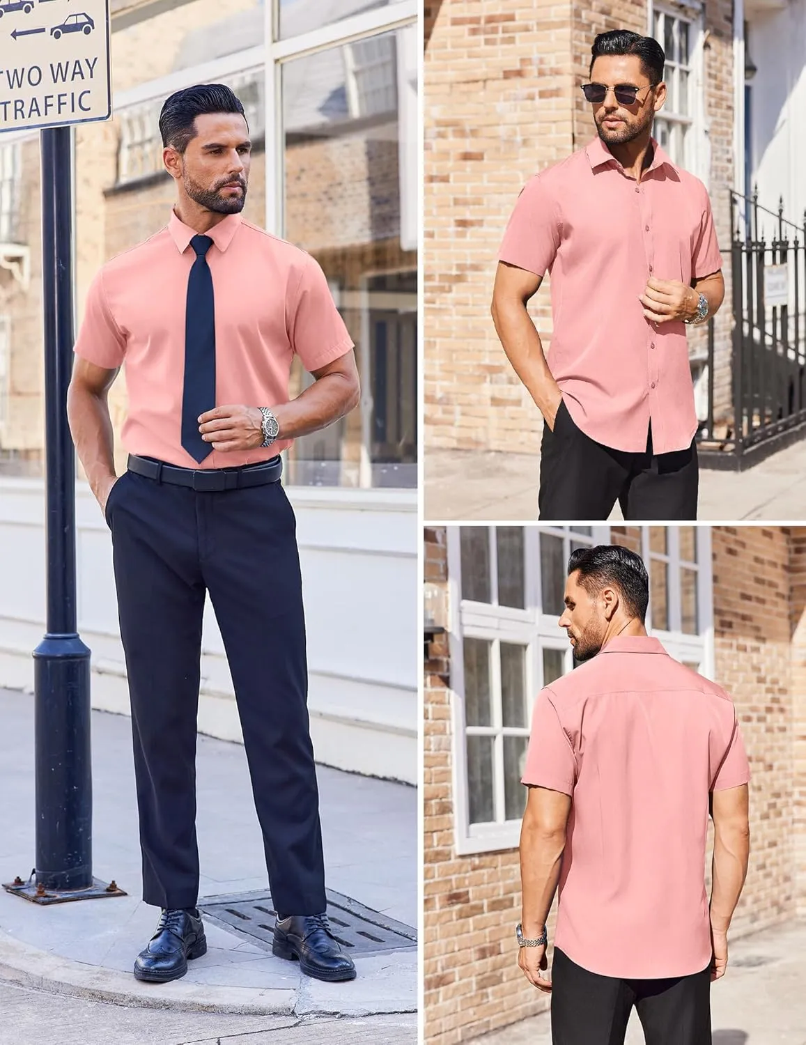 COOFANDY Men's Short Sleeve Dress Shirts Stain Shield Button Down Shirt for Summer Business Wedding Party