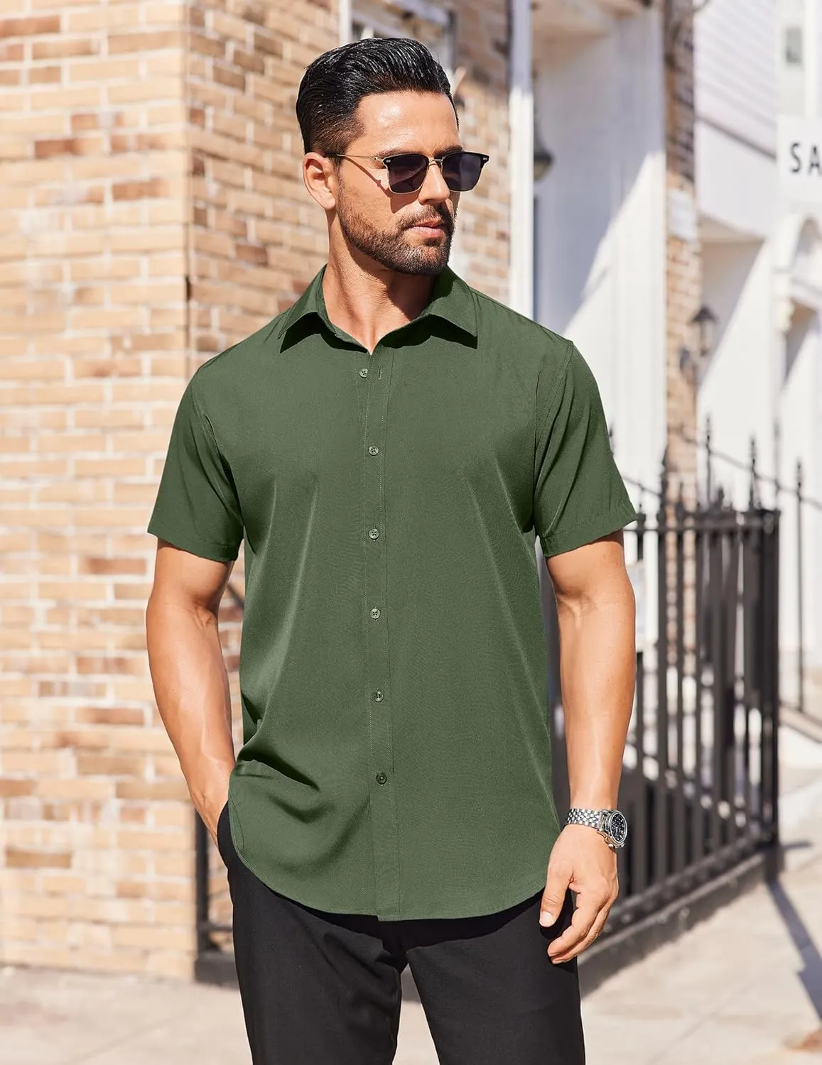 COOFANDY Men's Short Sleeve Dress Shirts Stain Shield Button Down Shirt for Summer Business Wedding Party