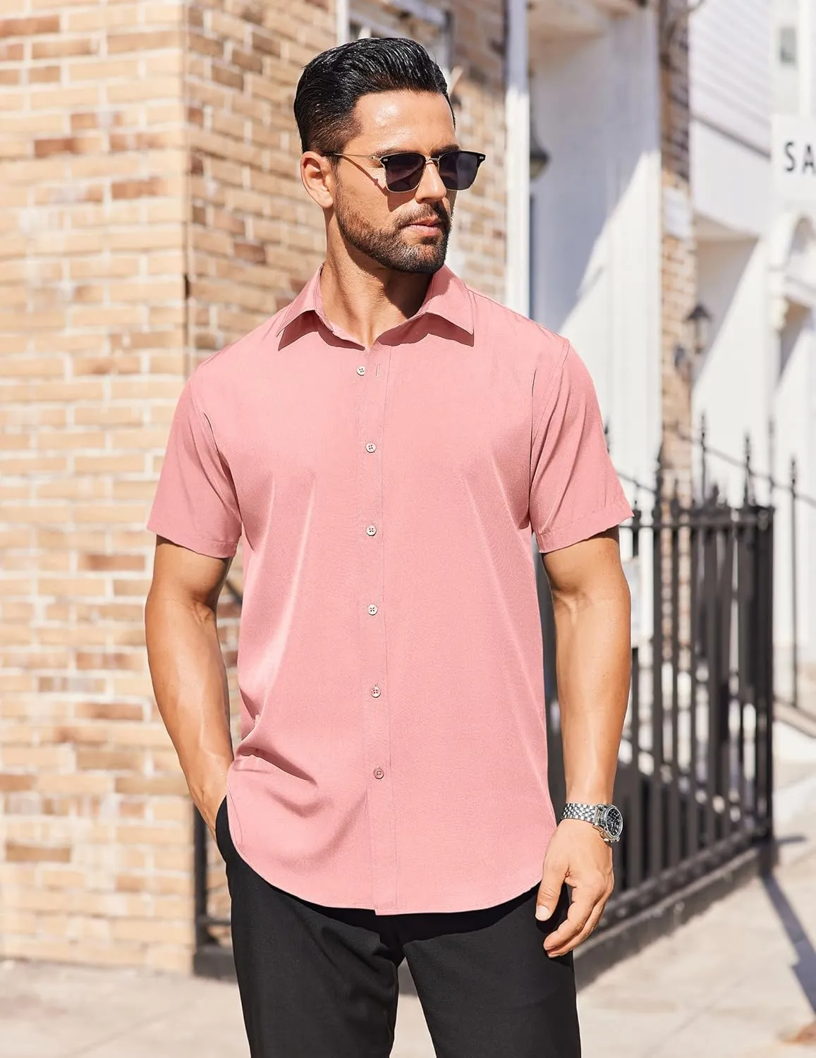 COOFANDY Men's Short Sleeve Dress Shirts Stain Shield Button Down Shirt for Summer Business Wedding Party