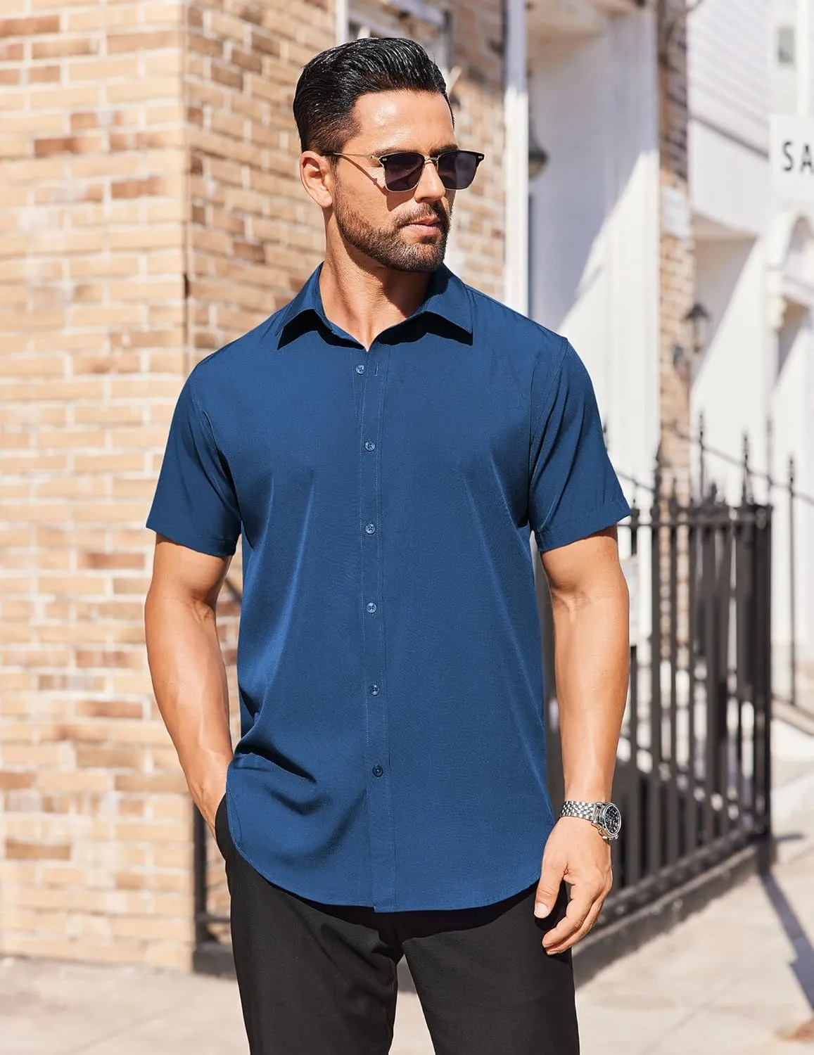 COOFANDY Men's Short Sleeve Dress Shirts Stain Shield Button Down Shirt for Summer Business Wedding Party