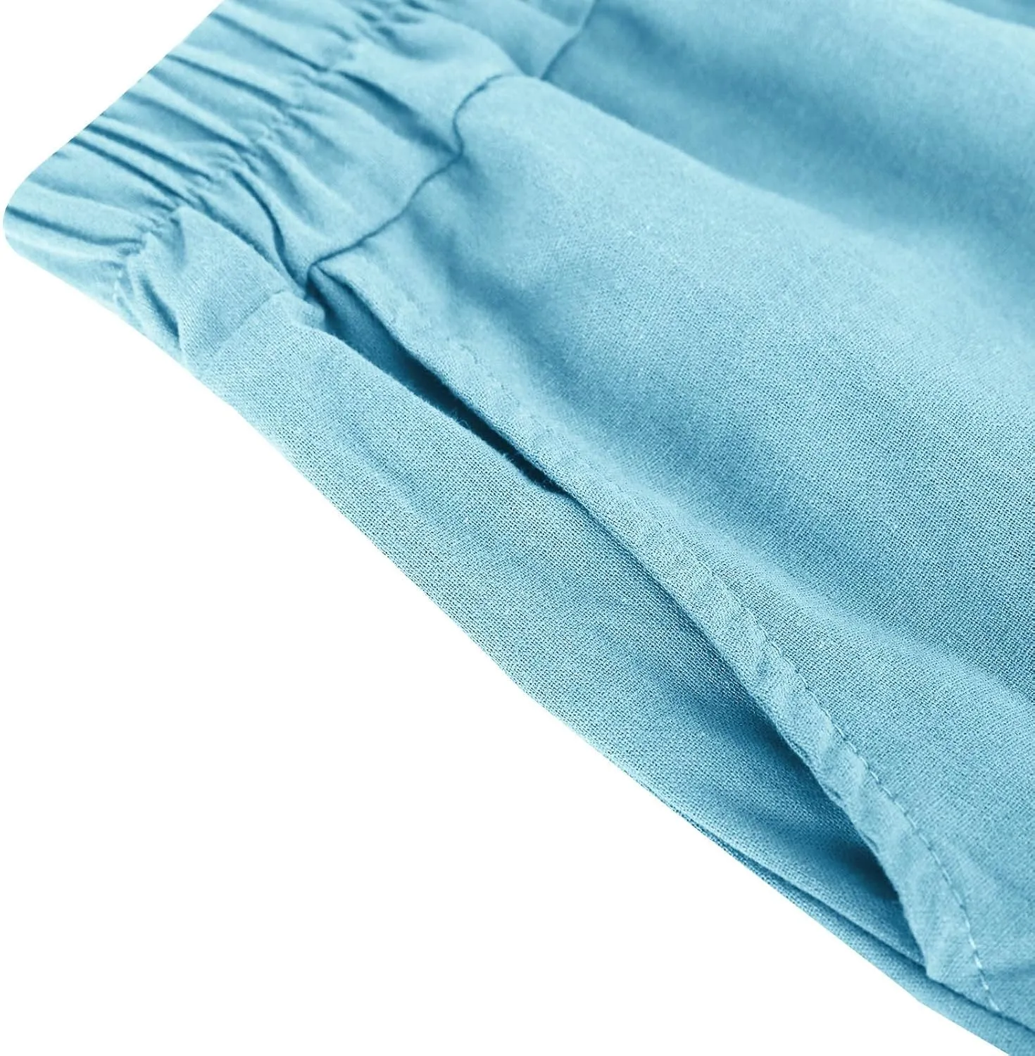 Cotton Linen Pants Women Trendy Elastic High Waist Wide Leg Pants Baggy Casual Lightweight Comfy Trousers with Pocket