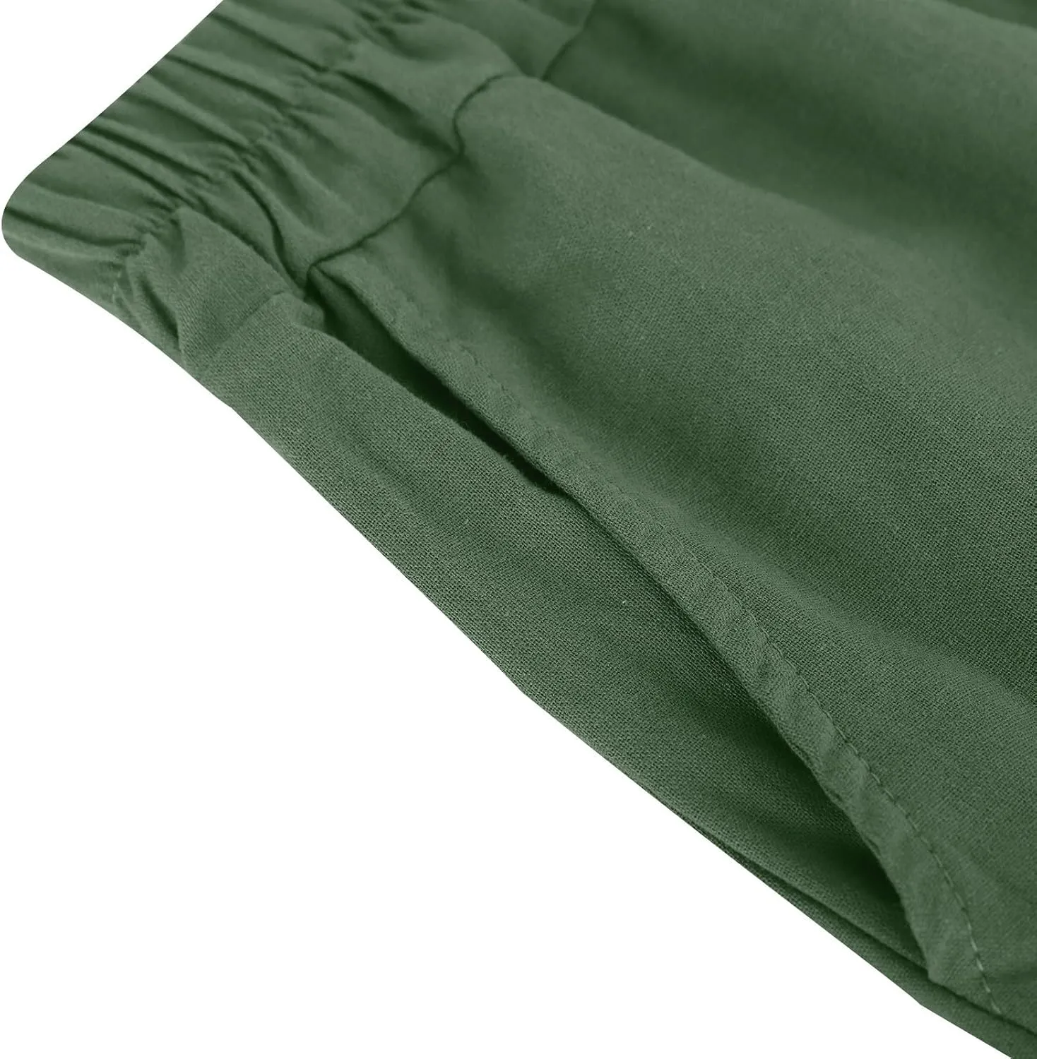 Cotton Linen Pants Women Trendy Elastic High Waist Wide Leg Pants Baggy Casual Lightweight Comfy Trousers with Pocket