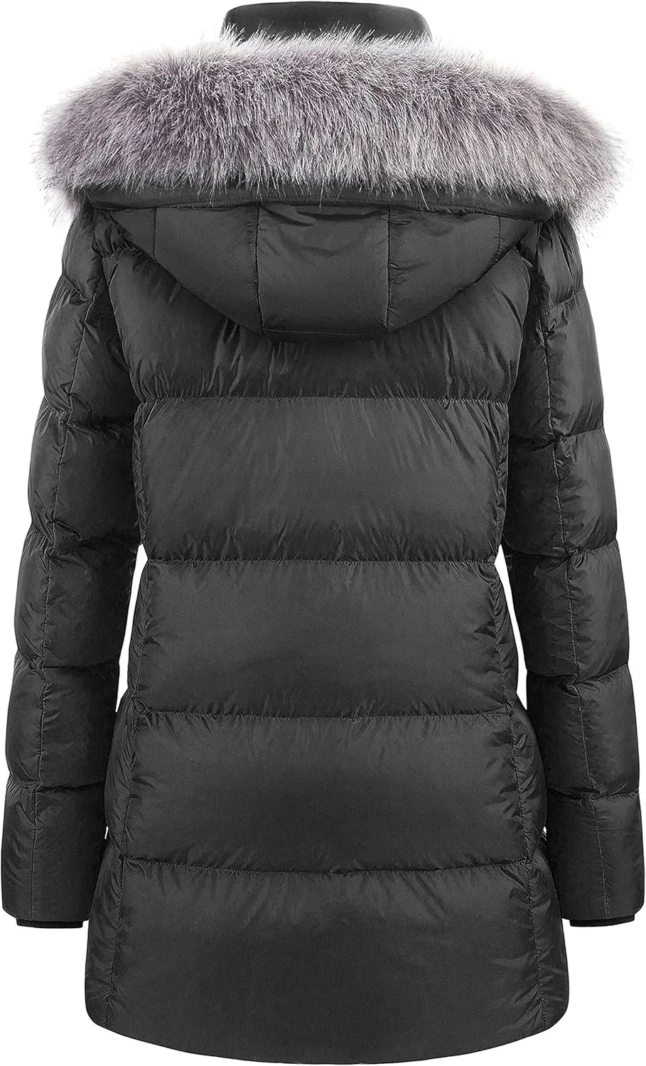 CREATMO US Women's Winter Snow Jacket Long Fur Puffer Coat With Removable Faux Fur Trim